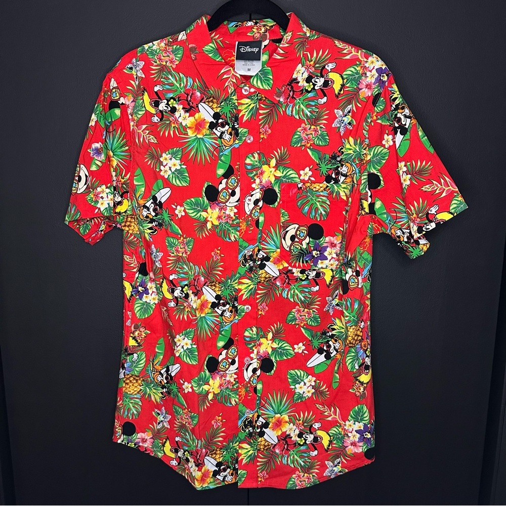Disney Red Tropical Hawaiian Print Shirt Size Medium